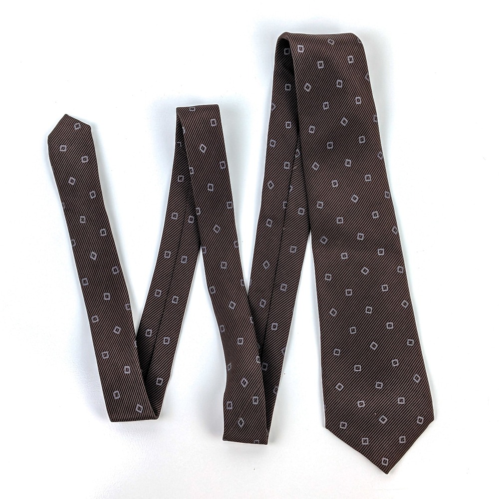 Lanvin Paris New York Silk Tie Mens Brown Geometric Made Italy 58x3.75